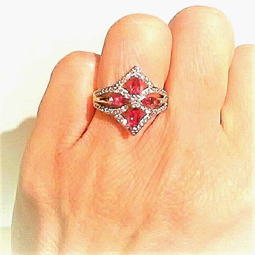 Brilliant Sparkle‎ Cocktail Ring Sz 9 Simulated Sapphire Diamond Clover Blossom